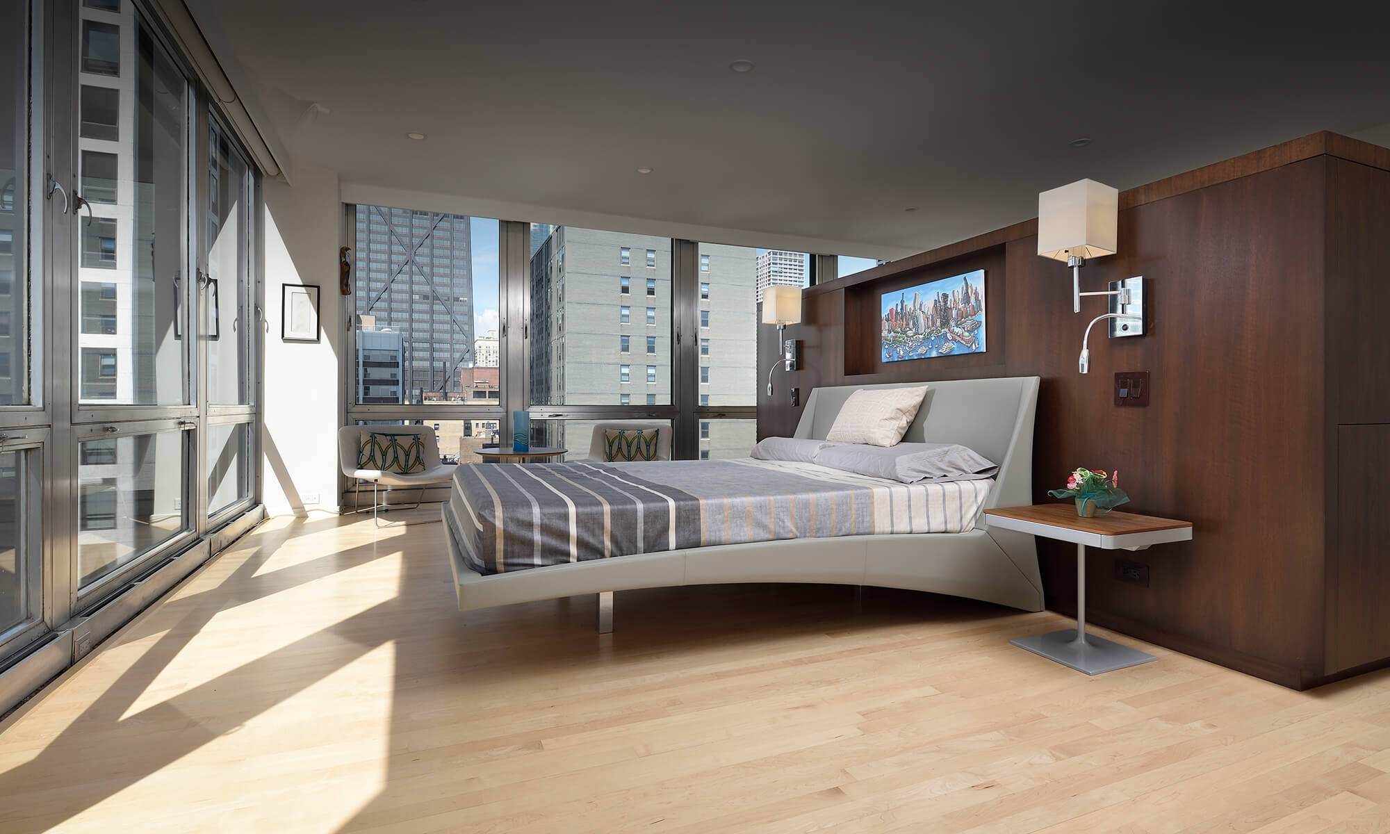 Artistic Construction downtown Chicago bedroom remodel with 360 view of skyline